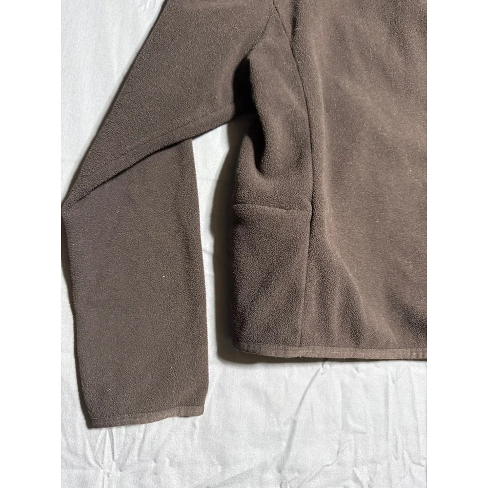 NY Jeans Fleece Jacket Womens Small Brown Good Full Zip Mock Neck Pockets
